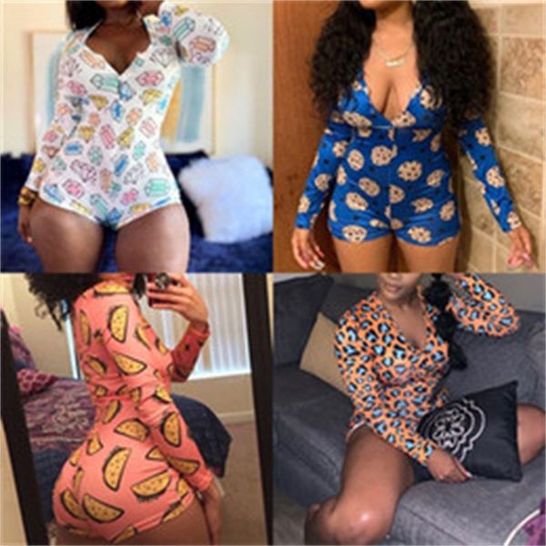 

female booty pant women leopard pajamas jumpsuit long sleeves muti colors one piece garment cartoon printed shorts shaping body 21gma c2