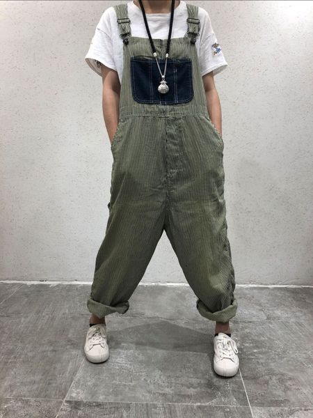 

large size women's wear new striped old and sling jeans suspender pants loose wide leg jeans produced in march, Blue