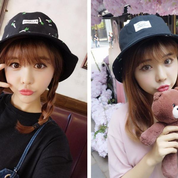 

double-sided banana hat bucket cap women cotton hip hop cake french fries pattern summer ladies vegetables fishing hats, Blue;gray