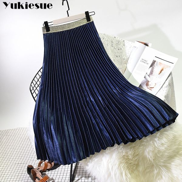 

skirts 2021 women summer pleated skirt stretch elastic waist long female jumper midi saia, Black