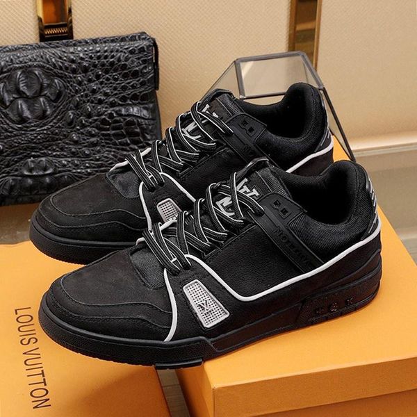 

2020 new fashion men casual shoes luxury design sneakers leather zapatos de hombre lace -up mens shoes with origin box drop ship, Black