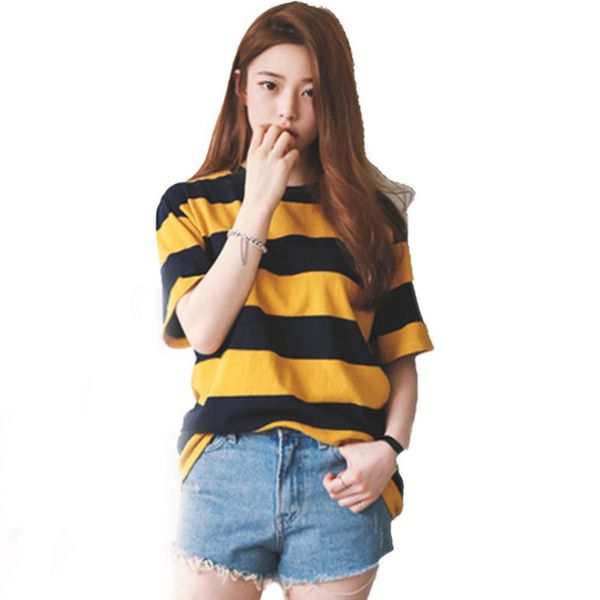 

yellow t shirt women korean clothes women fashion striped short-sleeve t-shirts for summer 2020 tee shirt femme, White