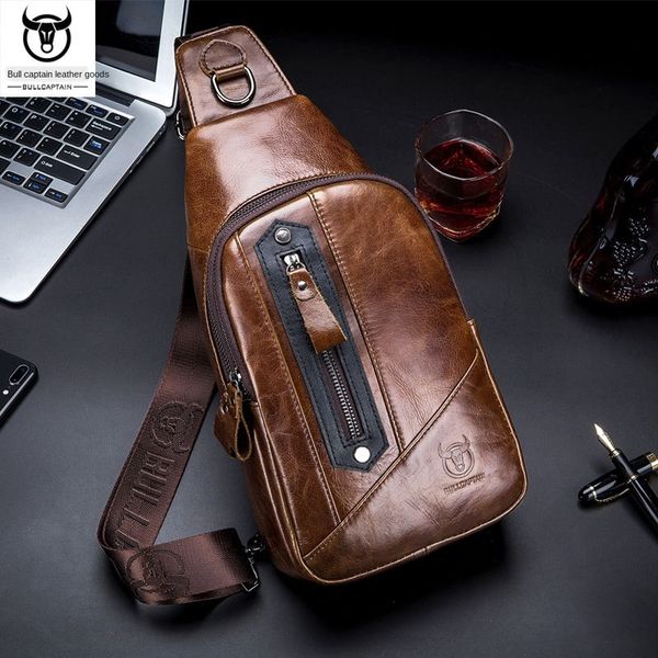 

psihg captain niu leather men's shoulder strap shoulder strap crossbody chest bag layer cowhide trendy soft leather slim multi-function, White