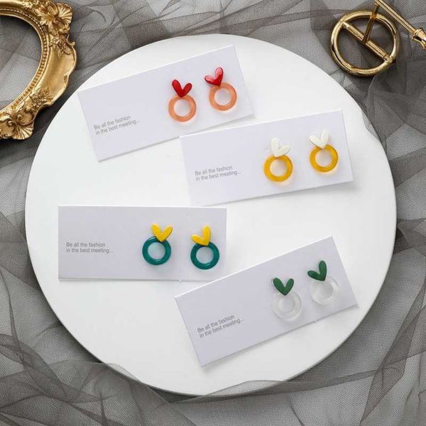 

fashion transparent round acrylic love stud earrings cute girl candy color contrast atmosphere edition geometric earrings, Golden;silver
