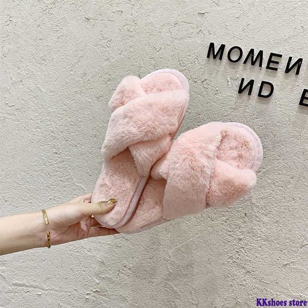 

new women home slippers winter warm flip flops shoes woman slip on flats slides female comfortable faux fur slippers 36-41, Black
