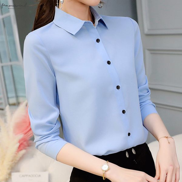 

women office lady shirts spring button fashion long sleeve slim white chiffon blouse shirt femme blusa feminina casual blue shirt