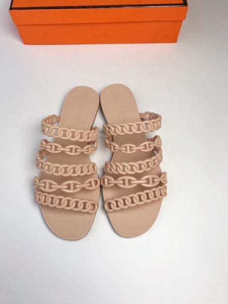 

street fashion simple three chain hollow-out women slippers jelly shoes women mules slip on flat beach shoes cozy summer sandals, Black