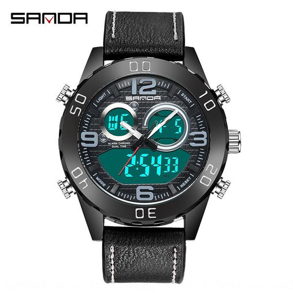 

sunda new fashion luminous electronic men's double display electronic watch casual waterproof luminous belt student watch, Blue
