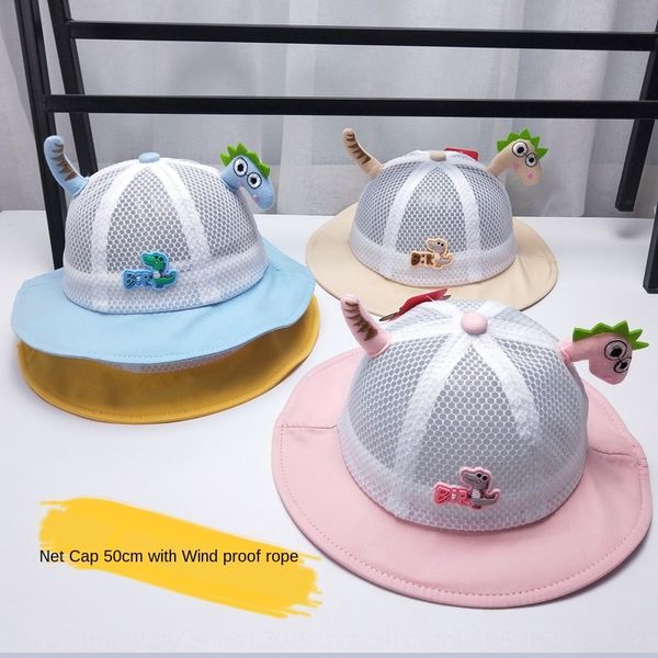 

baby fisherman cute breathable net for bucket bucket boys and girls fashionable travel sun hat children cartoon dinosaur basin hat, Yellow