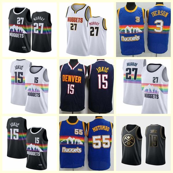 

2020mendenvernuggets#27#jokic murray basketball jerseys for key players;the swing man sewed and embroidered basketball jersey, Black;red