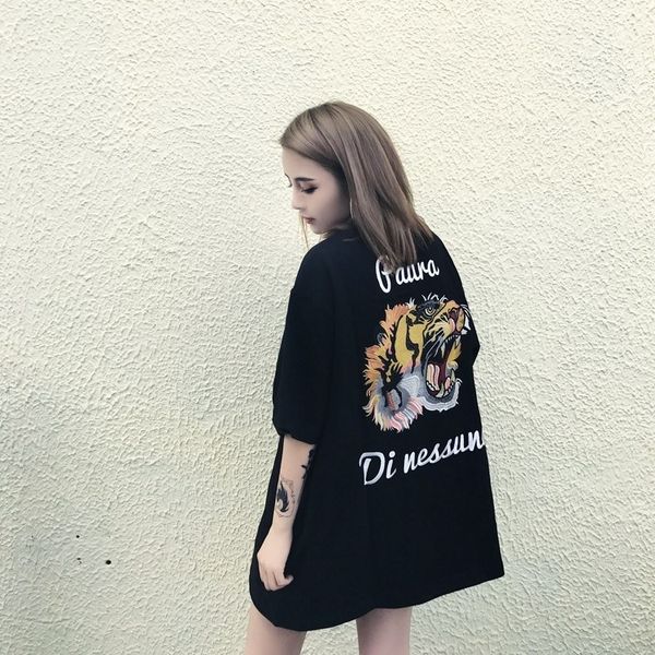 

пара пара износ 2019ins женской одежды новый стиль корейский harajuku свободный верхний студент головы тигра печататься половина рукава моды, White
