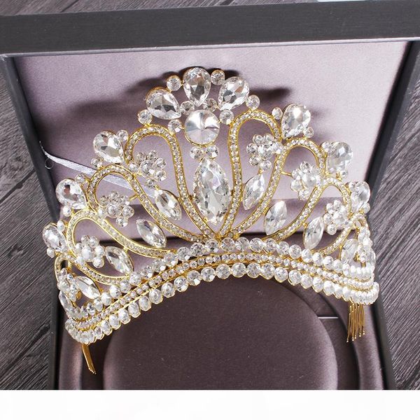

new silver gold color wedding queen crown luxury crystal big tiara crowns with comb bride wedding bridal headdress hg-213 c19022201, Slivery;golden