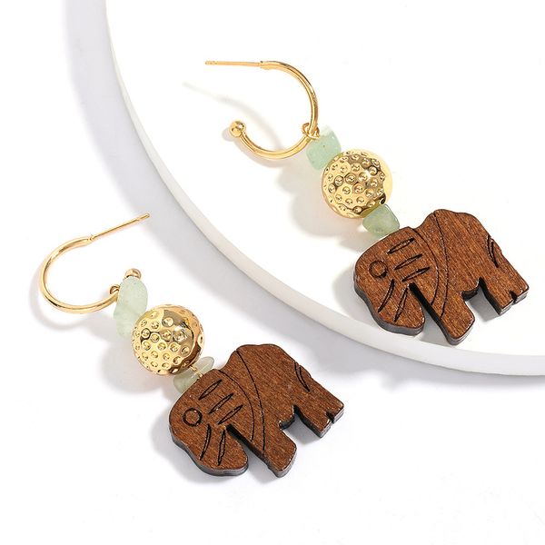 

fashion creative alloy ball wooden elephant earrings female girl heart cute all-match earring sale, Golden