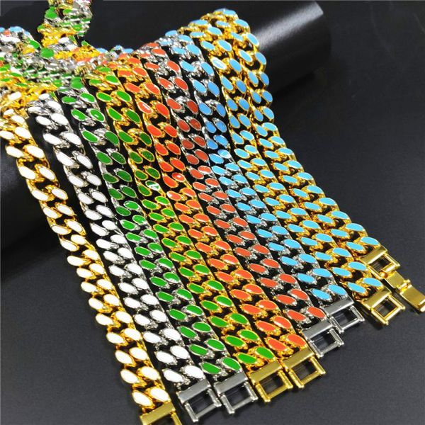 

12.5mm 8 цветов персонализированного золота серебро hip hop bling алмазного кубинский link цепь ожерелье для мужчин майами рэпер bijoux мужс, Black