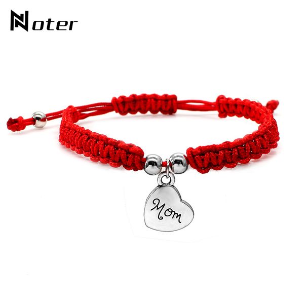 

noter hand braided red string bracelet cute heart carved mom rope braslet for women mother birthday gift jewelry erkek bileklik, Golden;silver