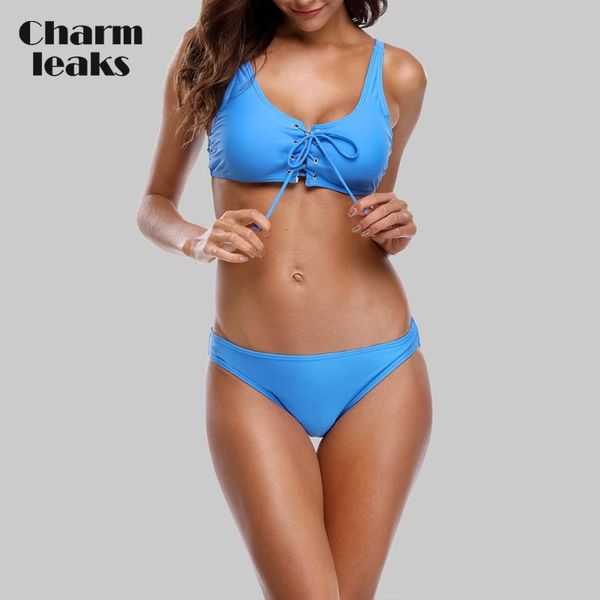 

charmleaks women bikini set solid color swimwear bandaged swimsuit padded bikini bathing suit beachwear, White;black