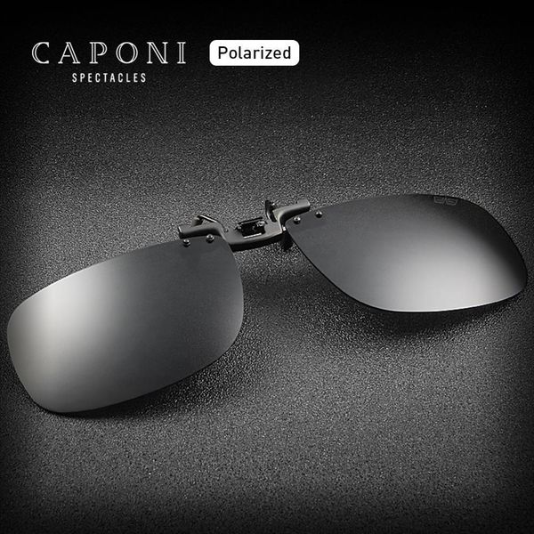 

caponi brand polarized clip on glasses frame daily driving black lenses 100% uv protection fliped up sunglasses clip men cp1282 t200801, White;black