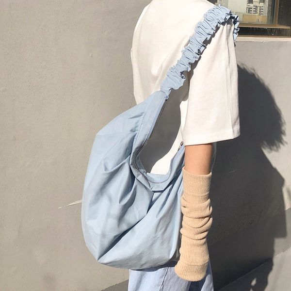 

large capacity bag brand casual shoulder bags pleated canvas messenger bags women handbags student large simple tote #40