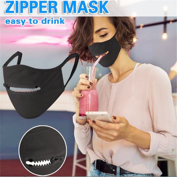 

creative zipper face mask zipper design easy to drink washable reusable covering protective face masks by dhl