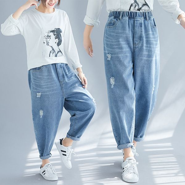 

qvtam жир жир mm300 кг негабаритные джинсовой 1866 mm300 jin очень большой размер женщин одежда 2019 новый эластичный небольшое отверстие сл, Blue