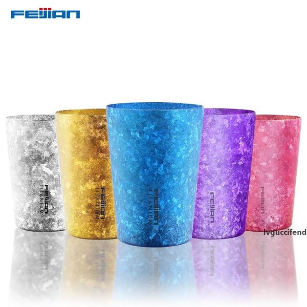

feijian 400ml titanium japanese insulated beer mug oxidized crystal surface coffee cola tea juice cup double wall vacuum mug t200506