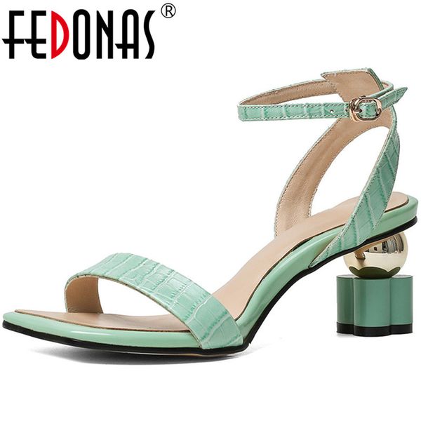 

fedonas metal buckle genuine eather women sandals lace up cool high heels pumps 2020 summer new party casual shoes woman heels, Black