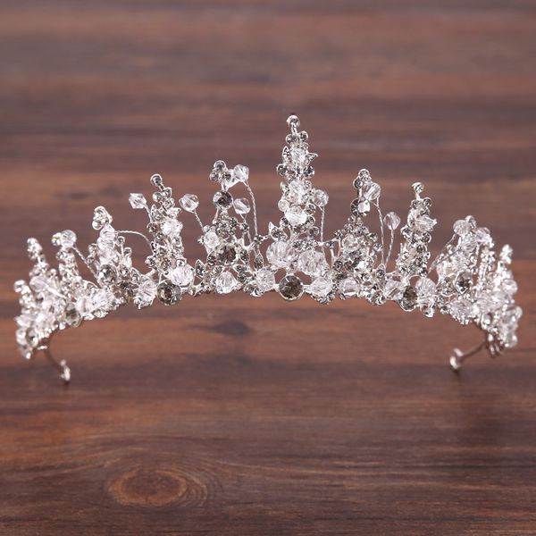 

l6qpg children's baroque crown girls princess band diamond hair accessories silver hair band headdress beaded headwear crystal beaded c, Slivery;white