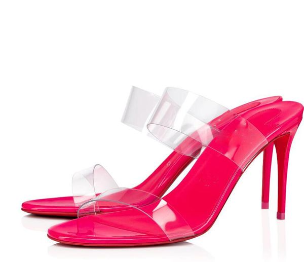 

perfect quality red bottom pantent levantine patent leather women high heels sandal stiletto sandal clear pvc strap sandals 34-42, Black