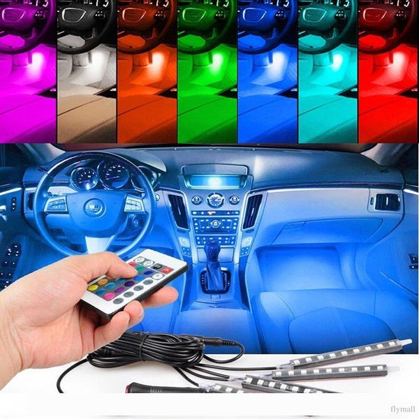 

4pcs 36 LED Car RGB LED DRL Strip Light LED Strip Lights Colors Car Interior Decorative Atmosphere Lamp With Remote Control Car Styling