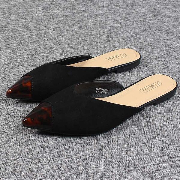 

flat shoes female ladies' slippers pointed toe multicolored sandals luxury slides shallow mules for women 2020 designer cover, Black
