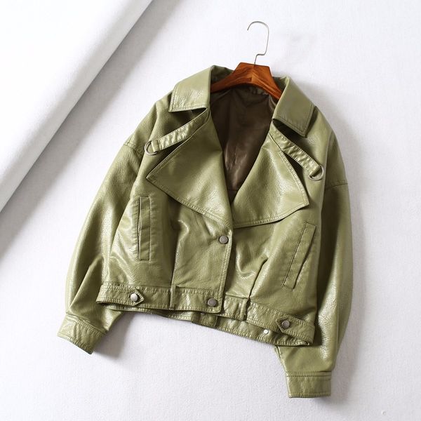 

women's leather & faux 2021 winter solid biker motorcycle jackets vintage soft pu jacket women oversized coat punk, Black