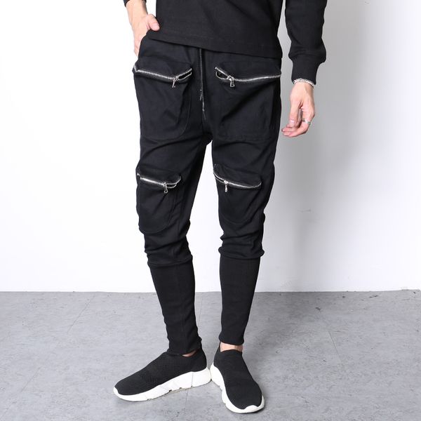 

men's pants 27-46 2021 men clothing gd hair stylist fashion leisure multi pocket overalls harem plus size costumes, Black