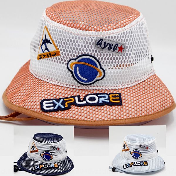 

qakuf happy campus embroidered fisherman children's summer new 1-4 years old simple bucket bucket hat sunshade mesh sunscreen thin basi, Yellow