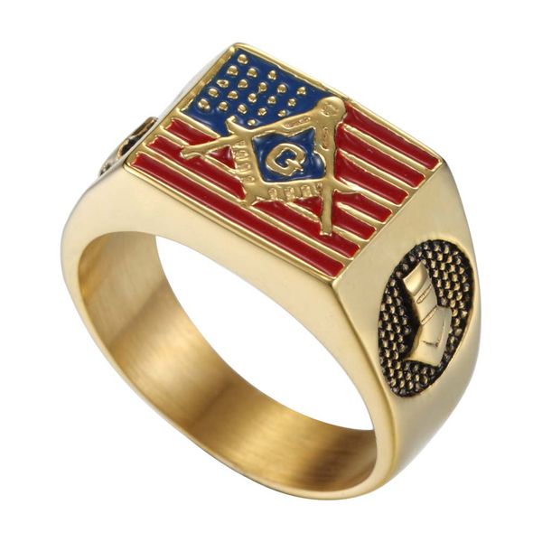 

The golden Masonic American flag rides the Mason ring