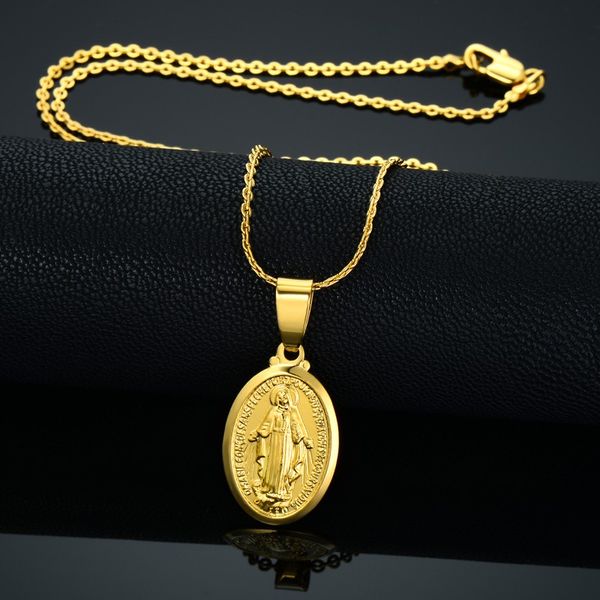 

religious jewelry virgin mary necklaces pendants 2020 christian women fashion accessories gold chains madonna vintage colar, Silver