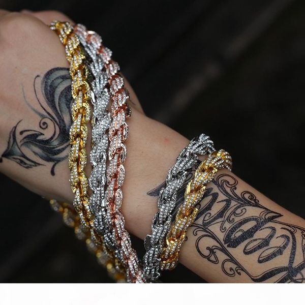 

o 2019 new iced out chains necklaces fashion hip hop bling chains jewelry men rose gold silver twist chain necklace