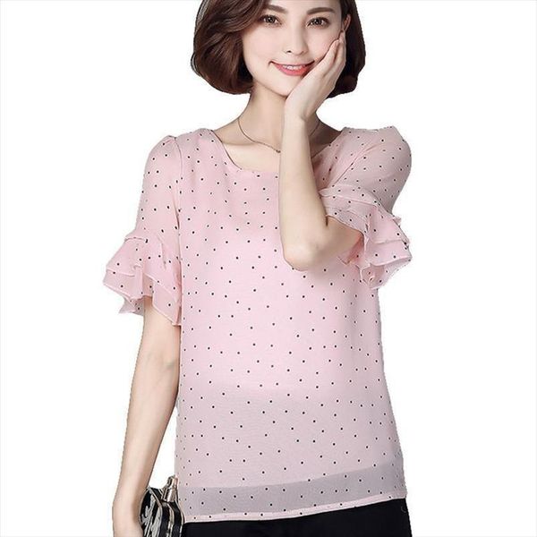 

женская шифон топы и блузки рубашки с коротким рукавом оборками синий новая мода повседневный стиль блузка рубашка женщины new plus size, White