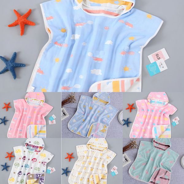 

хлопок hoodie халат 40 прядей 6-6 слоя марли балахон плащ ребенка и ребенка марлю халат дети плащ