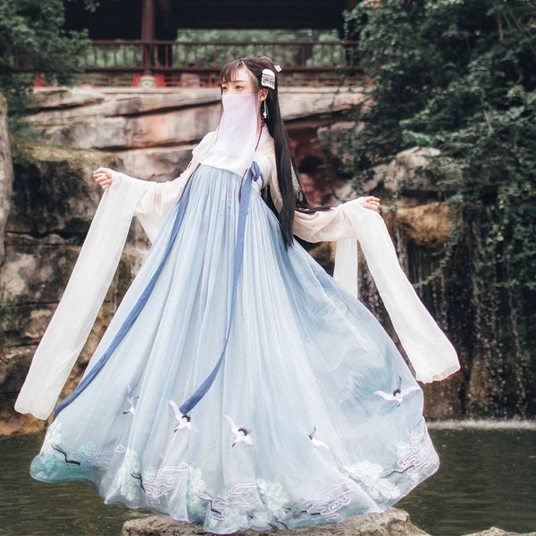 

00gig women's daily improved han embroidery ancient element han dress chinese style traditional embroidery xiaoyaoke costume ancient c, Black;red