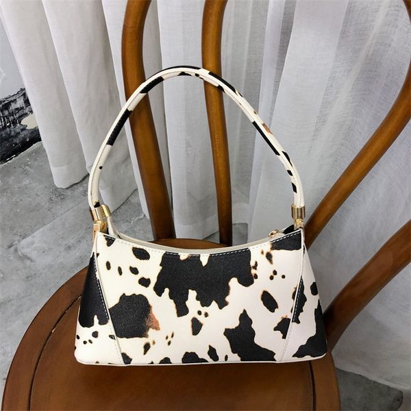 

fashion design milk cow print women underarm baguette handbags vintage pu leather girls shoulder messenger bags women armpit bag