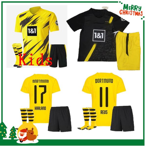 

kids kit 2020 2021 haaland borussia dortmund soccer jersey 20 21 sancho reus brandt football shirts, Black;yellow