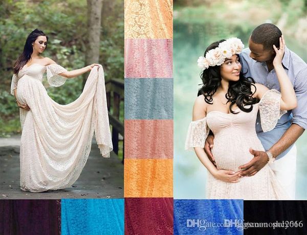 

maxi беременности материнство платье для фото shoot падения плеч длинных кружева-линия беременных свадебной мантии партии летающих рукавов с, Black