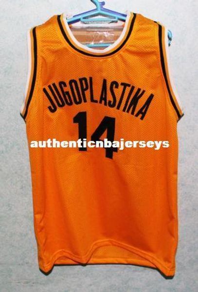 

дешевый дино раджа # 14 jugoplastika джерси югославии yellow new сшита настройка любого размера и имя ретро отсылки шовной прошитой, Gray