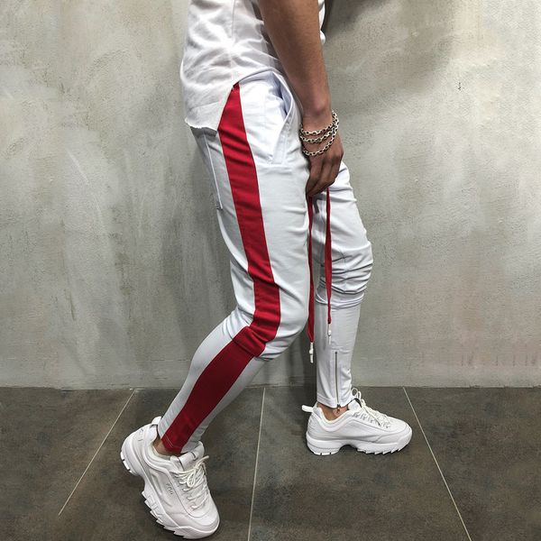 

mens casual fitness harem skinny pants sportswear bottoms men hip hop zipper track pants trousers jogger sweatpants plus size, Black