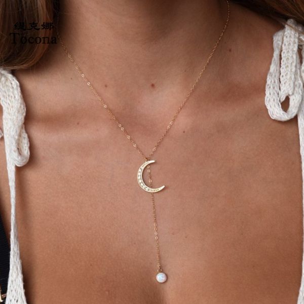 

ожерелье очаровательной золотой луны подвески для женщин богемского long chain pearl clear кристаллического камень оптовых продажи ювелирных, Silver