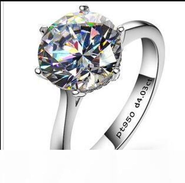 

4carat european and american style sona synthetic diamond engagement or wedding ring 925 genuine sterling silver jewelry ring pt950 stamped, Golden;silver