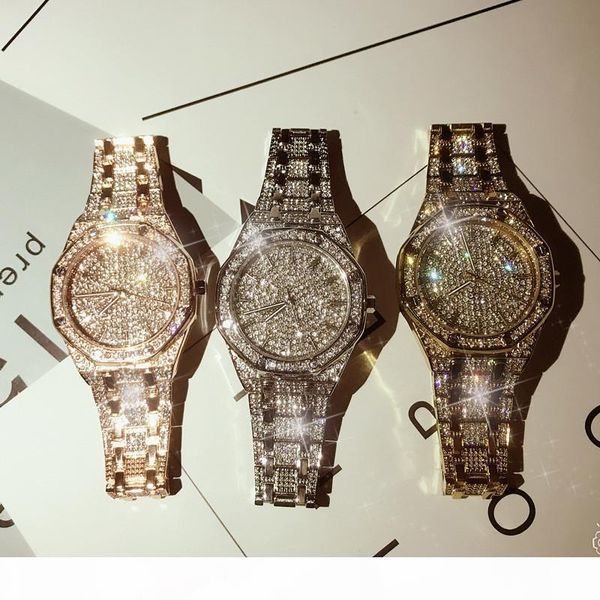 

luxury full diamond watch mens designer watches men fashion waterproof quartz watch man wristwatches fashion accessories christmas gift, Slivery;brown