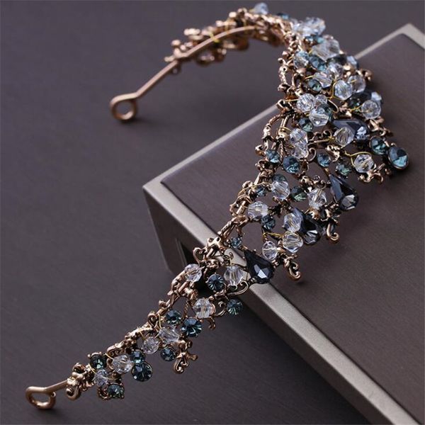 

diezi baroque white blue crystal bridal crown tiaras for women wedding hair accessories black crowns diadem headbands jewelry mx200720, White;golden
