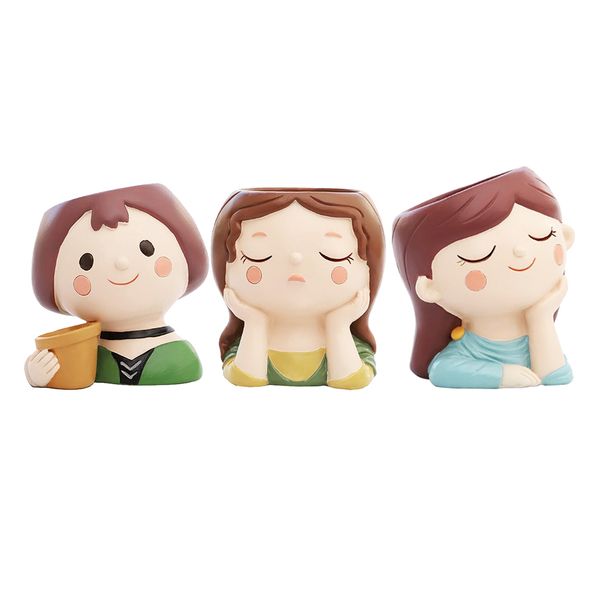 

3pcs resin succulent plant pot cute flower planter vase garden bonsai pot