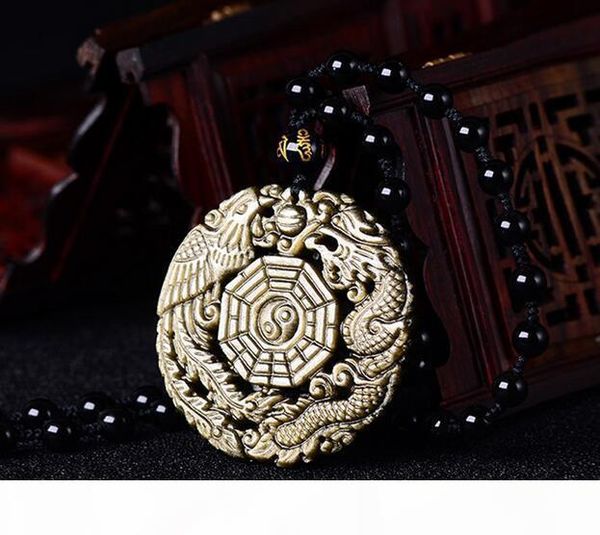 

natural obsidian dragon and phoenix gossip jade pendant jinxie stone dragon and phoenix chengxiang gossip transshipment lucky pendant chain, Silver